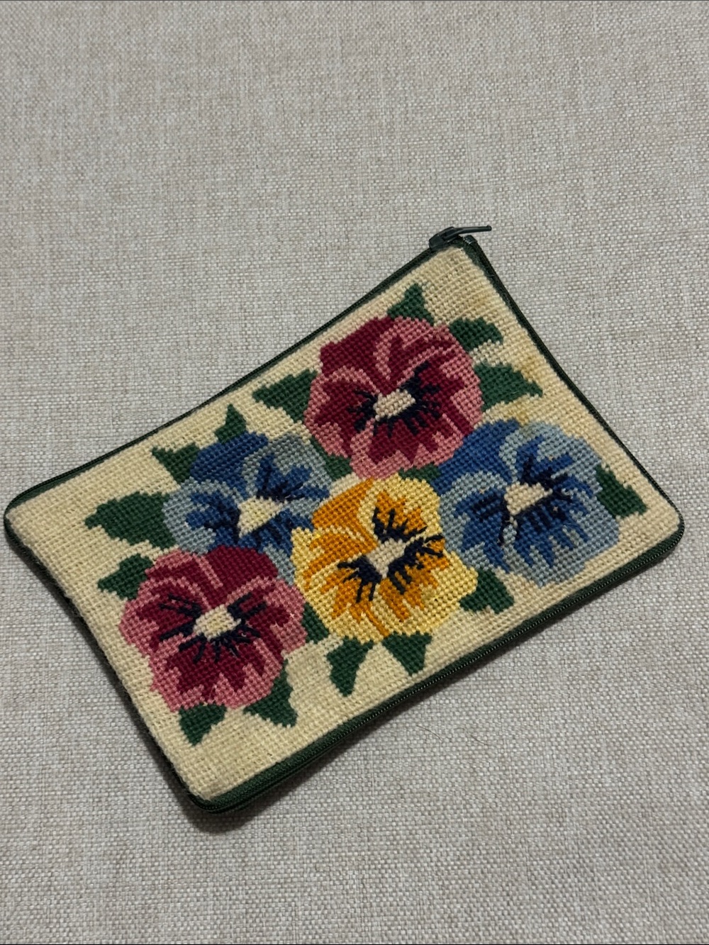 Vintage”Stitch & Zip” by Alice Peterson Co. Floral Needle Point-Dark Green Back